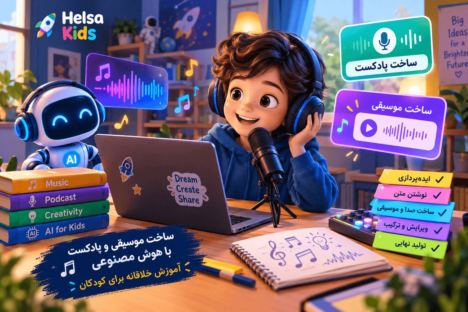 ۷ روش ساخت موسیقی و پادکست با هوش مصنوعی برای کودکان
